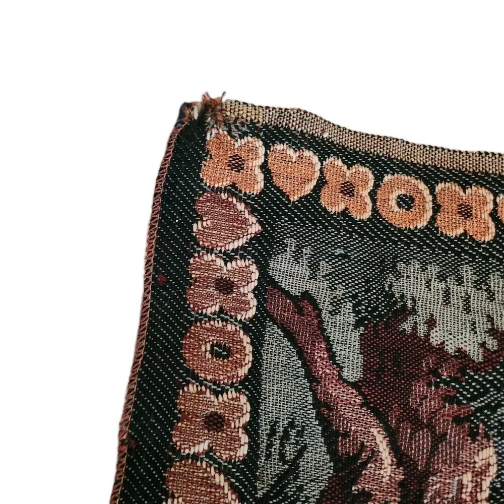 Vintage German Black Forest Gobelin Tapestry Wall Hanging Cottage Deer 50